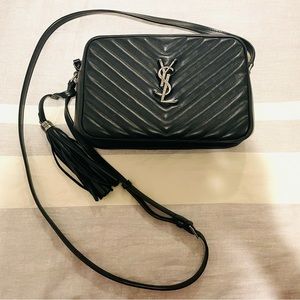 100% Authentic YSL black crossbody purse w/silver hardware and leather strap